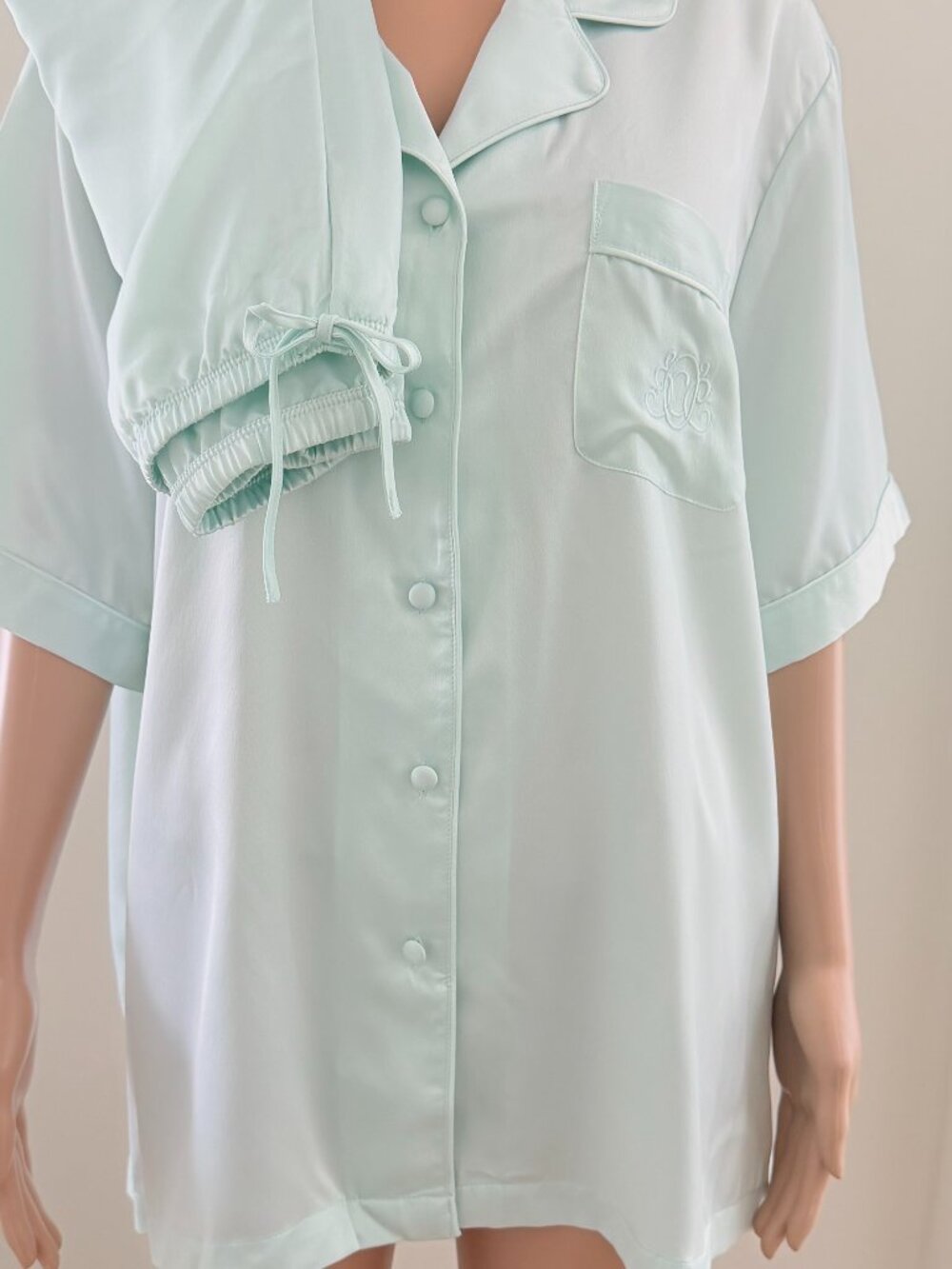NWT CABERNET WOMAN CLASSICS PAJAMAS SET 2 Pc Size 1X SHORT SLEEVE BUTTONS GREEN - Picture 3 of 8